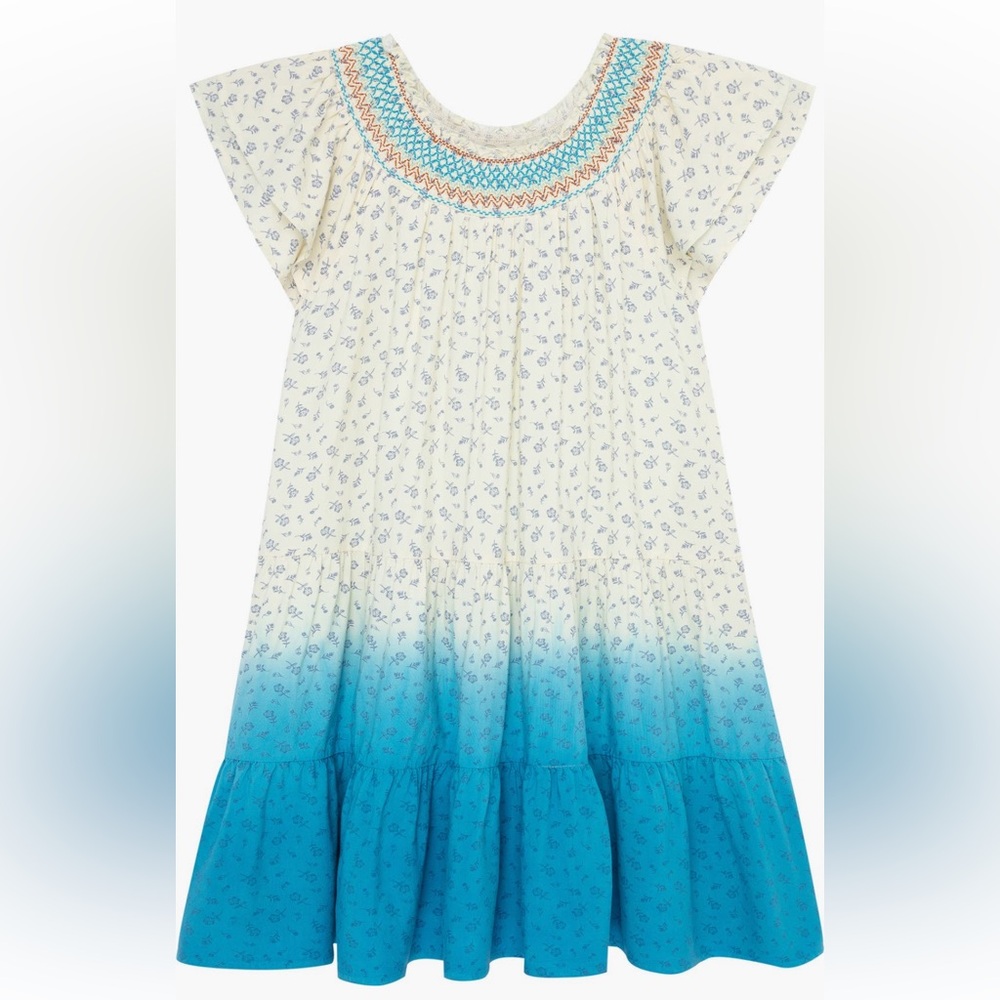 Kids’ Floral Smocked Tiered Dip Dye Dress